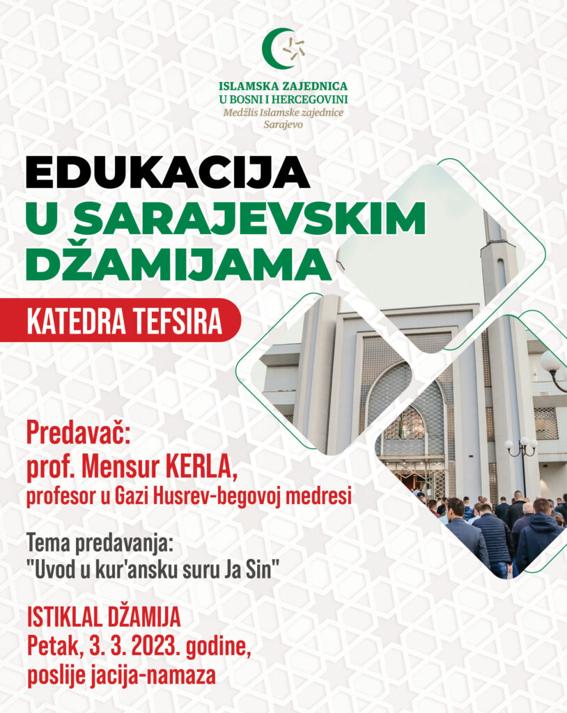 Katedra tefsira: Uvod u kur'ansku suru "Ja Sin" 3 katedra tefsira istiklal3.3.2023