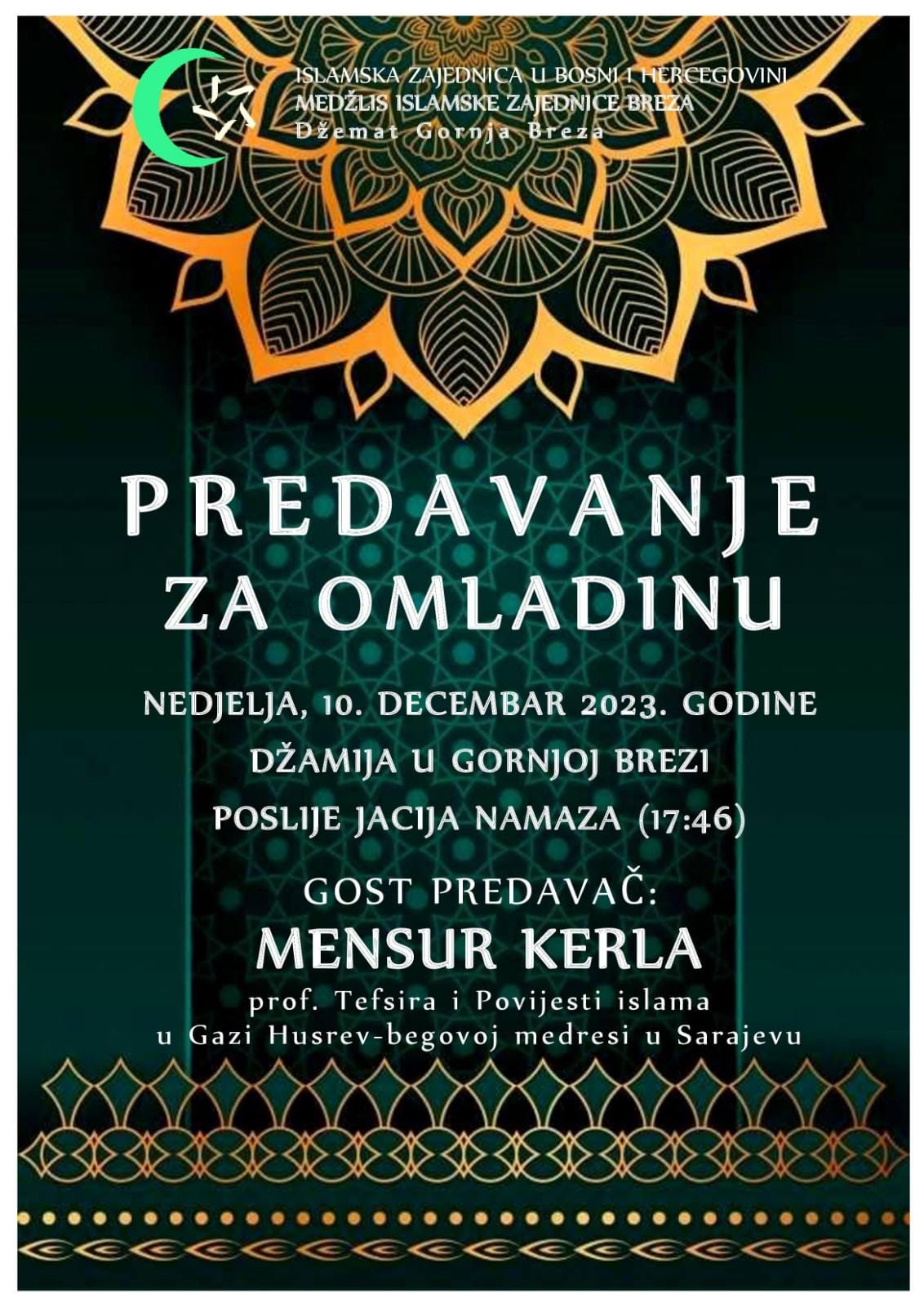Predavanje za omladinu u džematu Gornja Breza (MIZ Breza) 4 predavanje gornja breza
